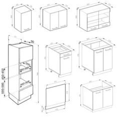 R-Line kök, 300 cm med högskåp, PT Ek, Bordeaux blank/Gyllene ek, Vicco