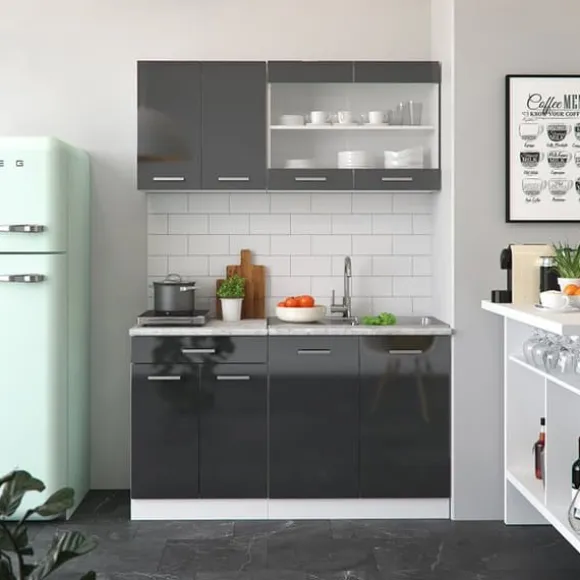 R-Line kök, 140 cm, PT Antracit, Blank antracit/vit, Vicco