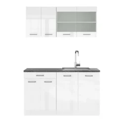 R-Line kök, 140 cm, PT antracit, blank vit/vit, Vicco
