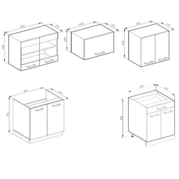R-Line kök, 200 cm, PT Antracit, Blank vit/Gyllene ek, Vicco