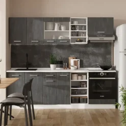 R-Line kök, 240 cm PT Ek, betong svart/vit, Vicco