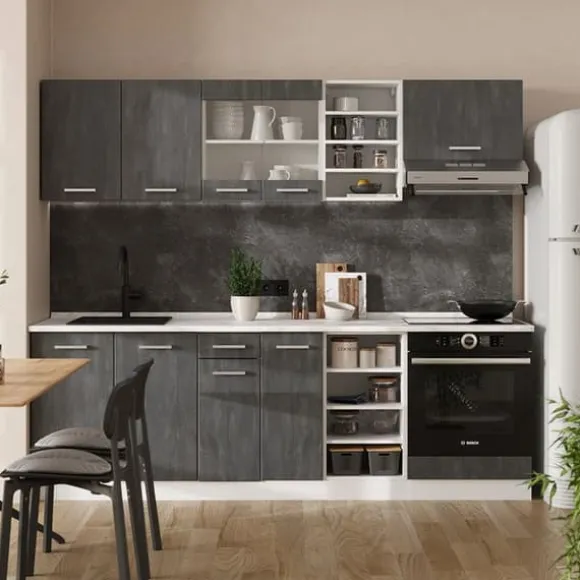 R-Line kök, 240 cm PT Ek, betong svart/vit, Vicco