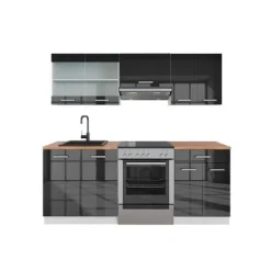 R-Line kök, 200 cm, PT Ek, Blank antracit/vit, Vicco