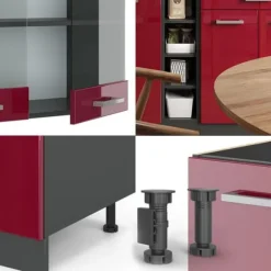 R-Line kök, 160 cm, PT Ek, Bourgogne högblank/antracit, Vicco