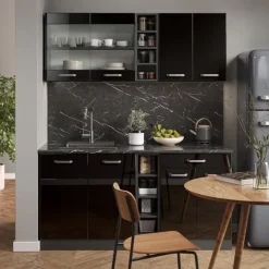 R-Line kök, 160 cm, PT Marble, Blank svart/Antracit, Vicco