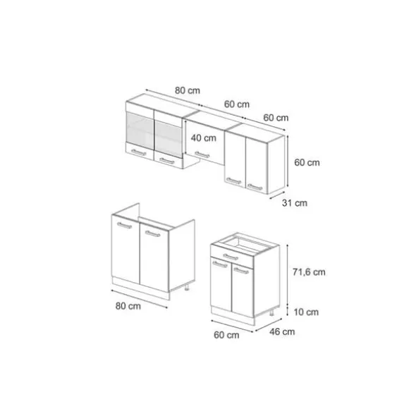 R-Line kök, 200 cm, PT Marble, Blank svart/Gyllene ek, Vicco