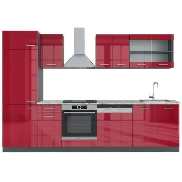 R-Line kök, 300 cm, PT Marble, Bordeaux högblank/antracit, Vicco