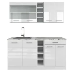 R-Line kök, 160 cm utan bänkskiva, blank vit/vit, Vicco