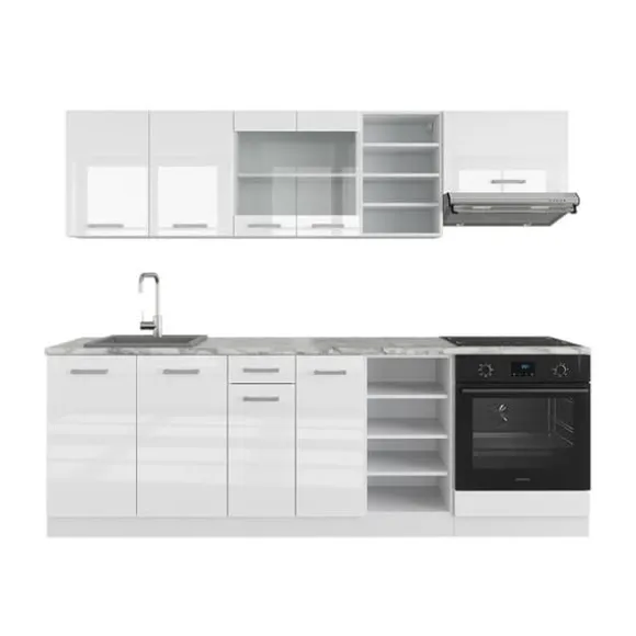 R-Line kök, 240 cm utan bänkskiva, blank vit/vit, Vicco