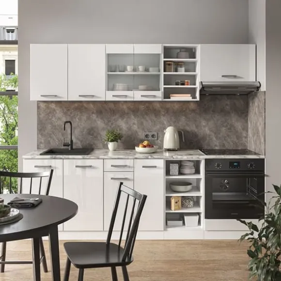 R-Line kök, 240 cm utan bänkskiva, blank vit/vit, Vicco