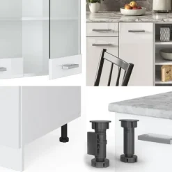 R-Line kök, 240 cm utan bänkskiva, blank vit/vit, Vicco