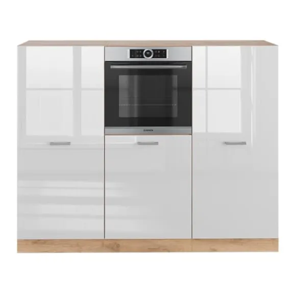 R-Line köksdel, 180 cm utan bänkskiva, blank vit/Gyllene ek, Vicco