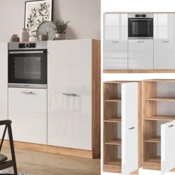 R-Line köksdel, 180 cm utan bänkskiva, blank vit/Gyllene ek, Vicco