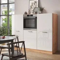 R-Line köksdel, 180 cm utan bänkskiva, blank vit/Gyllene ek, Vicco