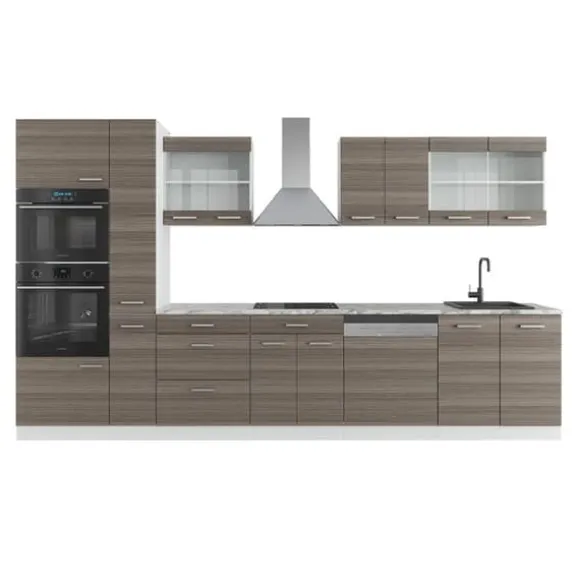 R-Line kökslinje, 350 cm med högskåp, PT Marble, ädelgrå/vit, Vicco