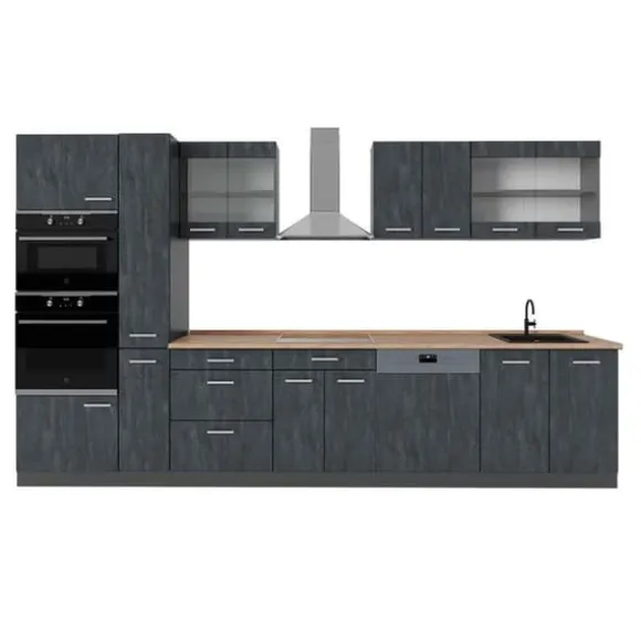 R-Line komplett kök, 350 cm, PT Ek, Betong Svart/Antracit, Vicco