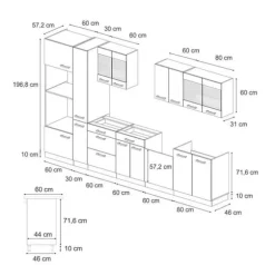 R-Line komplett kök, 350 cm, PT Ek, Betong Svart/Antracit, Vicco