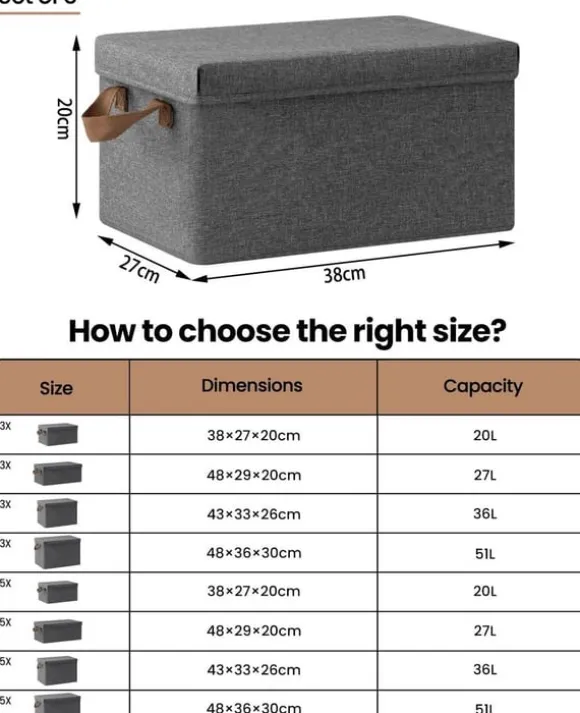 Rootz 3-delad förvaringslåda med lock - Organiseringsfack i tyg - Hopfällbar design - Material som andas - 20L/27L/36L/51L - Multifunktionell - 1x 20L | CDON