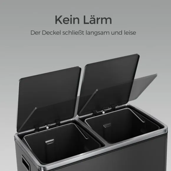 Rootz Dual Compartment Dash Can - Återvinningsfack - Avfallsseparator - 60L Kapacitet - Stålmaterial - 59 cm x 36,5 cm x 65,2 cm