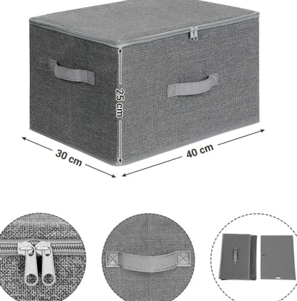 Rootz förvaringslådor - Set om 3 - Lock - Vikbart - Tyg - Handtag - Grå - 40 x 30 x 25 cm