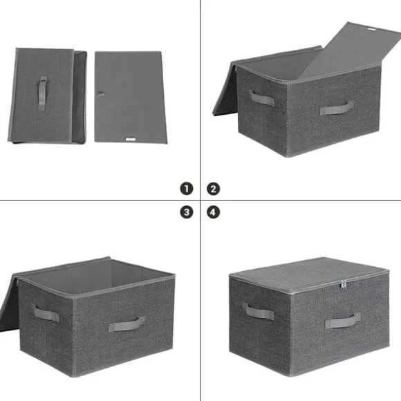 Rootz förvaringslådor - Set om 3 - Lock - Vikbart - Tyg - Handtag - Grå - 40 x 30 x 25 cm
