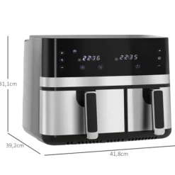 Rootz Hot Air Fryer - Fritös - Dual Basket Fryer - 2700W - 8 inställningar - Smart Finish - Hälsosammare måltider - 41,8 cm x 39,2 cm x 31,1 cm - Svar | CDON