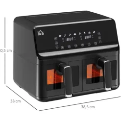 Rootz Hot Air Fryer - Oljefri dubbelkammare - Air Fryer - Hälsosammare matlagning - 38,5 cm x 38 cm x 30,5 cm - Svart