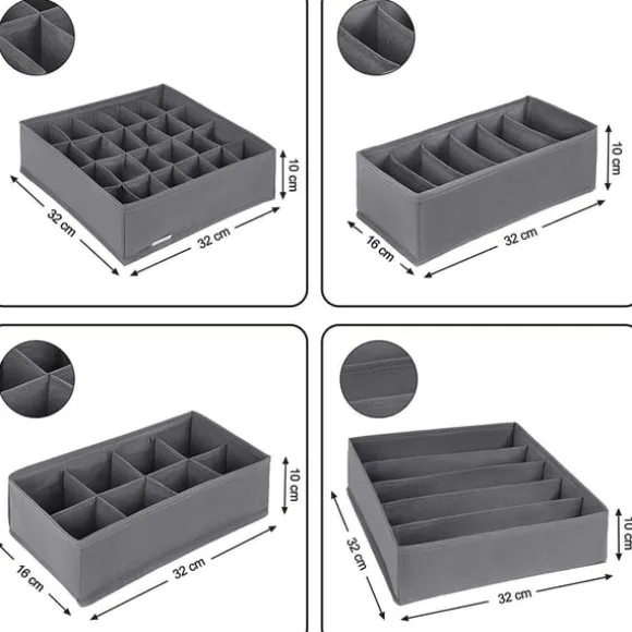 Rootz Organizers - Förvaringslådor - Underkläder - Strumpor - Slipsar - Halsdukar - Set om 8 - Grå