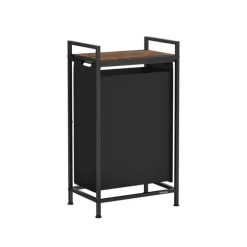 Rootz Tvättkorg med Hylla - Klädkorgar - Multifunktionell Organizer - MDF och stål - 42cm x 28cm x 75cm - 3,5kg - Bläck Svart-Vintage Brun