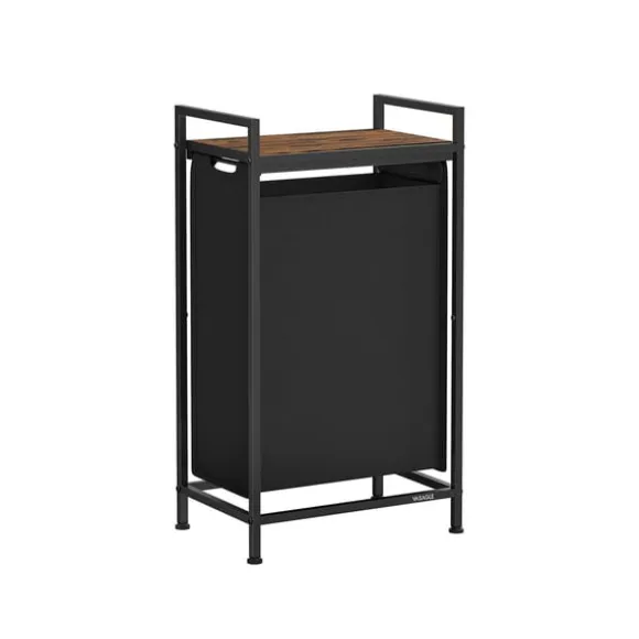 Rootz Tvättkorg med Hylla - Klädkorgar - Multifunktionell Organizer - MDF och stål - 42cm x 28cm x 75cm - 3,5kg - Bläck Svart-Vintage Brun