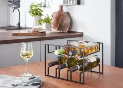 Rootz vinflaskhållare för 6 flaskor 29x21x25 cm vinställ svart metall - Flaskhållare Iron Modern - Vinställ vinhållare bord kök