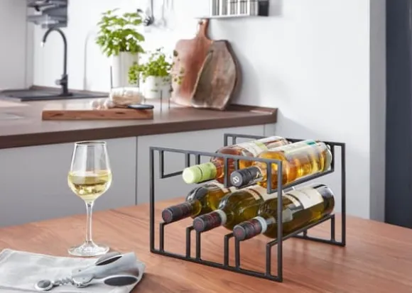 Rootz vinflaskhållare för 6 flaskor 29x21x25 cm vinställ svart metall - Flaskhållare Iron Modern - Vinställ vinhållare bord kök