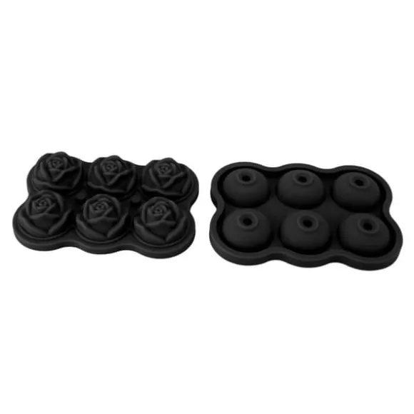 Rose isbitsform silikon 6 kuber BPA-fri ismaskin med lock för cocktail, whisky, svart