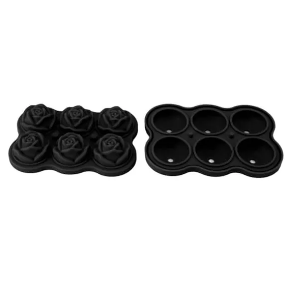 Rose isbitsform silikon 6 kuber BPA-fri ismaskin med lock för cocktail, whisky, svart