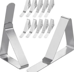 Rostfria bordsduksklämmor i rostfritt stål, 12-pack, lämpliga för hem, restaurang, picknick, fest, matbord, rymmer bord upp till 4,8 cm tjocka