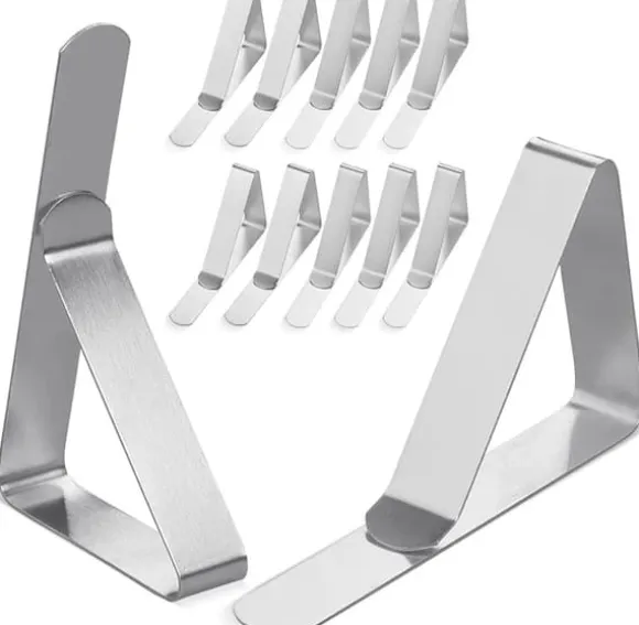 Rostfria bordsduksklämmor i rostfritt stål, 12-pack, lämpliga för hem, restaurang, picknick, fest, matbord, rymmer bord upp till 4,8 cm tjocka