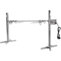 Rostfri spädgrisgrill, elektrisk rotisserie med motor, spett med köttgafflar, 220 V, silver