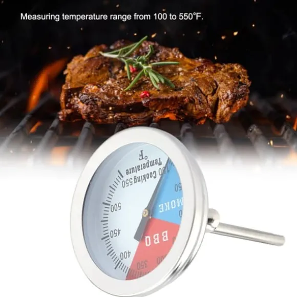 Rostfritt Stål Grilltermometer 100-550℉ Rund Huv Temperatur För Grillugn Grill