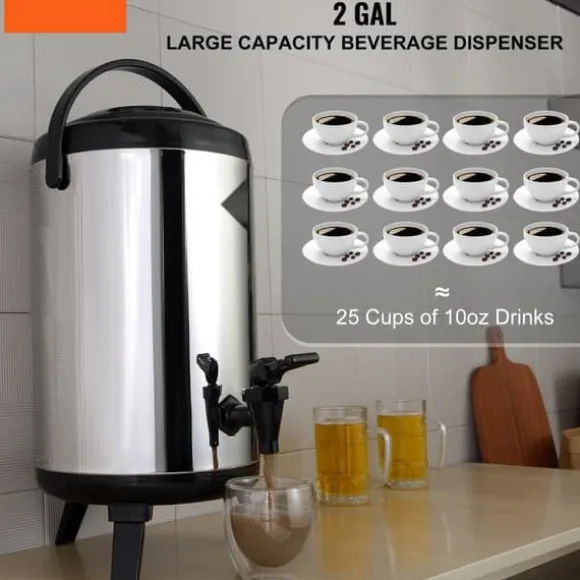 Rostfritt stål isolerad dryckesautomat, 2 gallon (7,6 liter), för varm och kall dryck, livsmedelsklassad för te, kaffe, vatten.