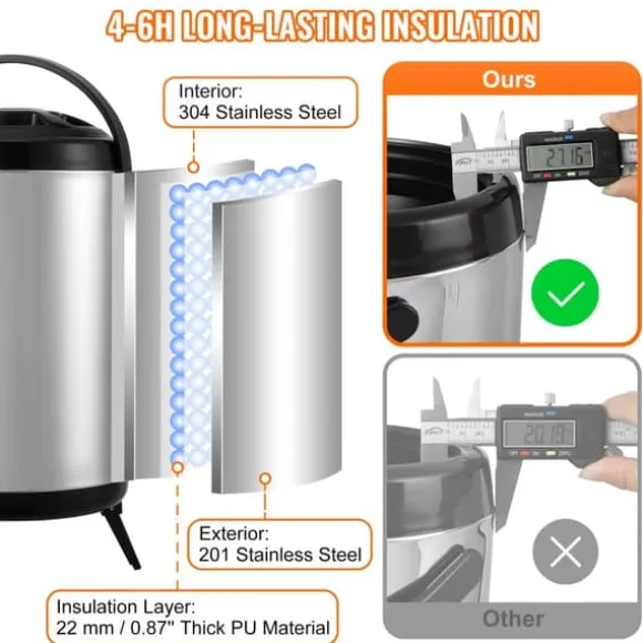 Rostfritt stål isolerad dryckesautomat, 2 gallon (7,6 liter), för varm och kall dryck, livsmedelsklassad för te, kaffe, vatten.