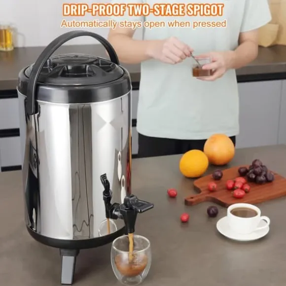 Rostfritt stål isolerad dryckesautomat, 2 gallon (7,6 liter), för varm och kall dryck, livsmedelsklassad för te, kaffe, vatten.