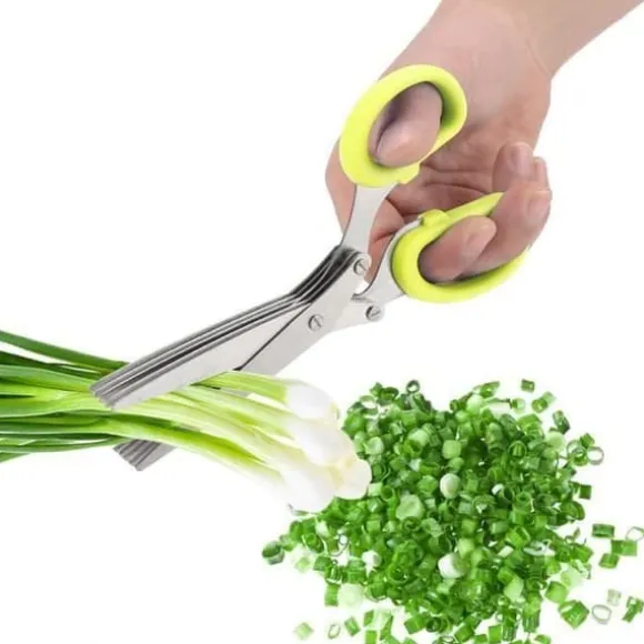 Rostfritt stål 5-lagers Scallion Sushi Strimlad Verktyg Kökssax (Gul) CHQ275