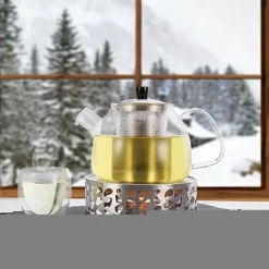 rostfritt stål tevärmare med värmeljushållare för te- och kaffekannor
