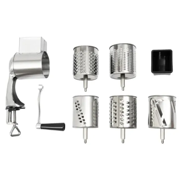 Rotary Grater, Rostfritt Stål, 5 Utbytbara Blad,Silver