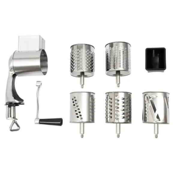 Rotary Grater, Rostfritt Stål, 5 Utbytbara Blad,Silver