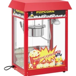 Royal Catering - Liten popcornmaskin - 1500 W effekt, rostfritt stål, härdat glas och non-stick-beläggning