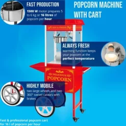 Royal Catering - Popcornmaskin med vagn - Retrodesign - Röd