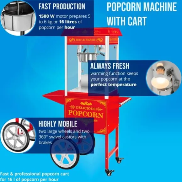 Royal Catering - Popcornmaskin med vagn - Retrodesign - Röd