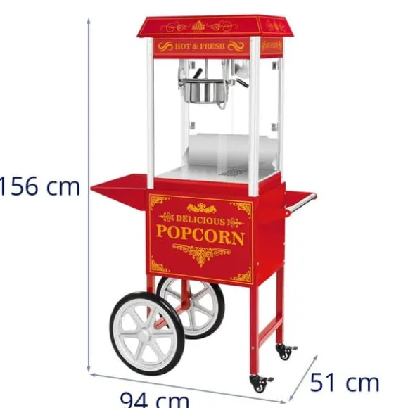 Royal Catering - Popcornmaskin med vagn - Retrodesign - Röd