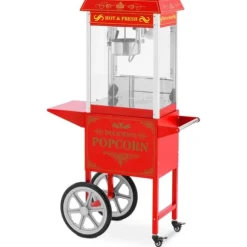 Royal Catering - Popcornmaskin med vagn - Retrodesign - 195 / 235 °C - Röd